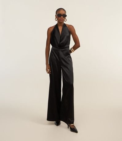 Mono Pantalona en Satén con Escote Degagê