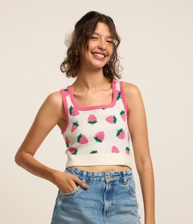 Musculosa en Punto con Estampa de Frutillas