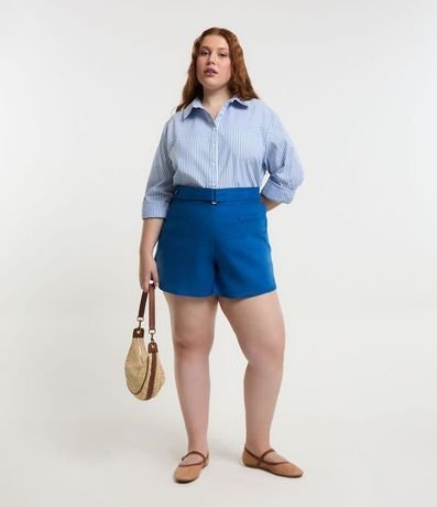 Short Evasé en Algodón y Lino con Cinturón Fijo Curve & Plus Size