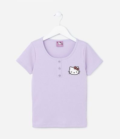 Blusa Slim Infantil Acanalada  con Estampa de Hello Kitty - Talle 5 a 14 años