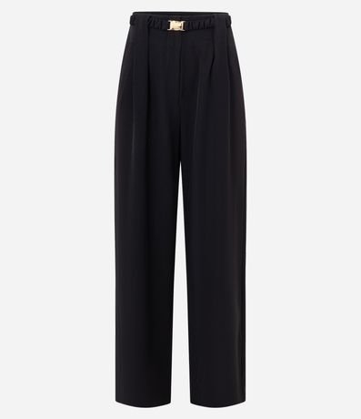Pantalón Pantalona en Crepé con Cinturón Elástico Afivelado 5