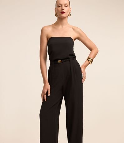 Pantalón Pantalona en Crepé con Cinturón Elástico Afivelado 2