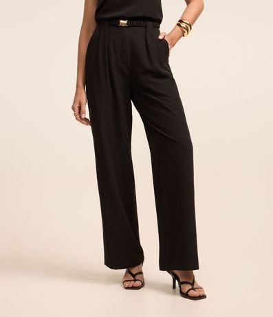 Pantalón Pantalona en Crepé con Cinturón Elástico Afivelado 3