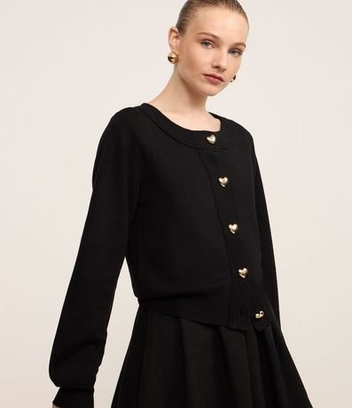 Cardigan de Punto Texturizado con Botones de Corazón 1