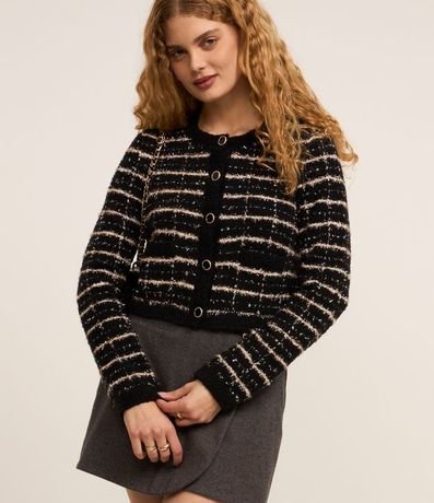 Cardigan Cropped en Tweed de Cuadros