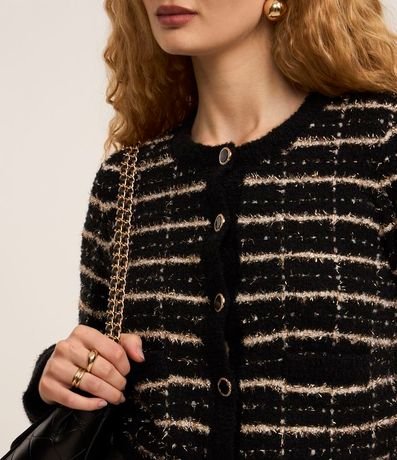 Cardigan Cropped en Tweed de Cuadros 4