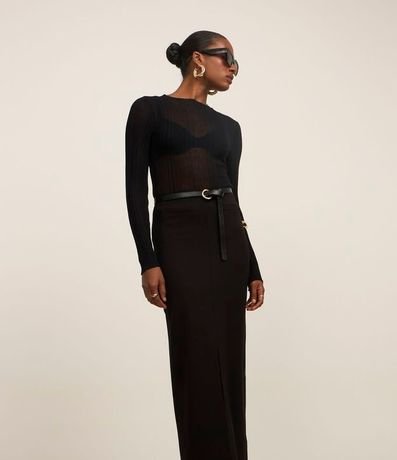 Pollera New Midi en Ponto Roma con Fenda Delantero y Bolsillos Embutidos 5