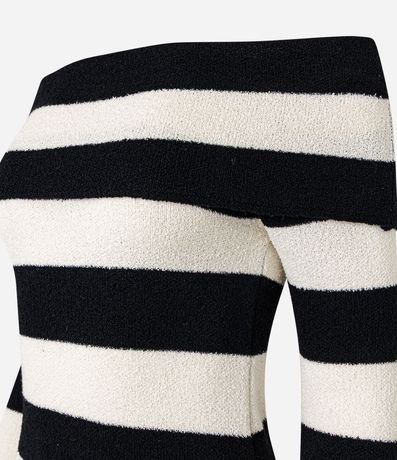 Vestido Midi de Punto Rayadp con Escote Hombro a Hombro 8