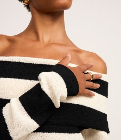 Vestido Midi de Punto Rayadp con Escote Hombro a Hombro 3