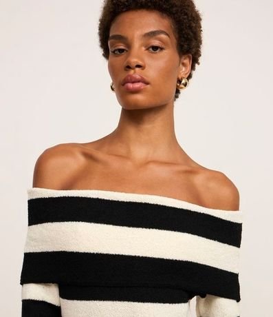 Vestido Midi de Punto Rayadp con Escote Hombro a Hombro 4