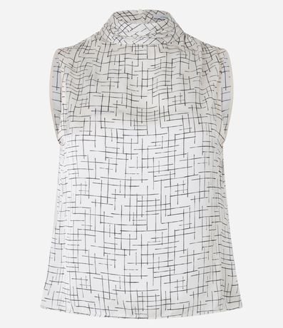 Blusa Satinada con Cuello Alto Drapeado y Estampado Geométrico 6