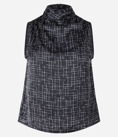 Blusa Satinada con Cuello Alto Drapeado y Estampado Geométrico 6