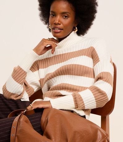 Suéter Punto con Cuello Alto y Estampa Rayada 7