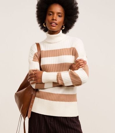 Suéter Punto con Cuello Alto y Estampa Rayada