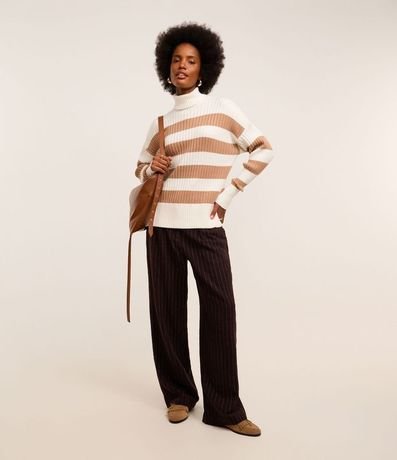 Suéter Punto con Cuello Alto y Estampa Rayada 2