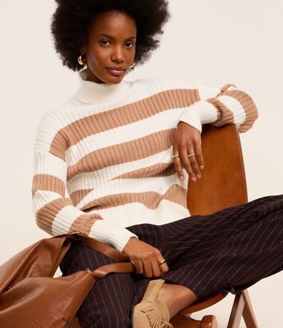 Suéter Punto con Cuello Alto y Estampa Rayada 6