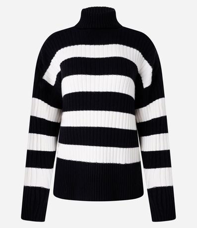 Suéter Punto con Cuello Alto y Estampa Rayada 6