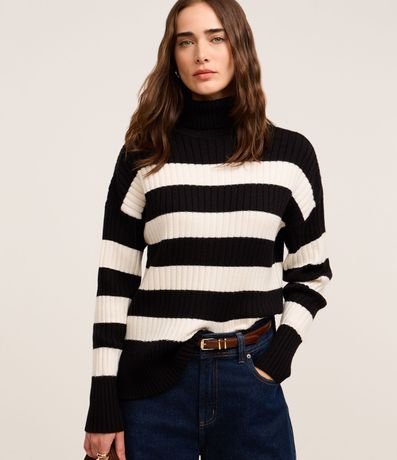 Suéter Punto con Cuello Alto y Estampa Rayada 2