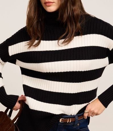 Suéter Punto con Cuello Alto y Estampa Rayada 5