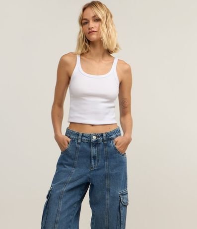 Pantalón Recto en Jeans con Recorte y Bolsillo Cargo 3