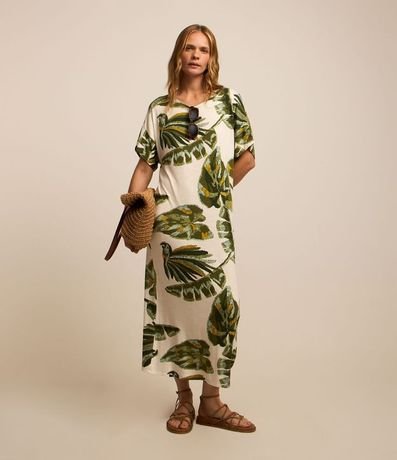 Vestido Recto Midi en Viscosa con Estampado de Follajes 2