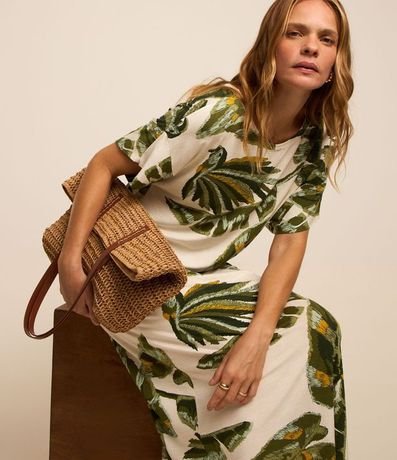 Vestido Recto Midi en Viscosa con Estampado de Follajes 4