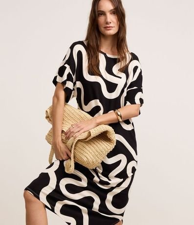 Vestido Midi en Viscosa con Estampado Abstracto y Escote Redondo 2