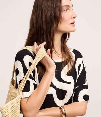 Vestido Midi en Viscosa con Estampado Abstracto y Escote Redondo 3