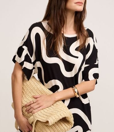 Vestido Midi en Viscosa con Estampado Abstracto y Escote Redondo 4