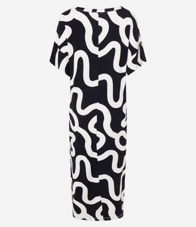 Vestido Midi en Viscosa con Estampado Abstracto y Escote Redondo 7