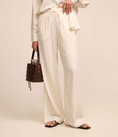 Pantalón en Viscosa y Lino con Lazo en la Cintura 3