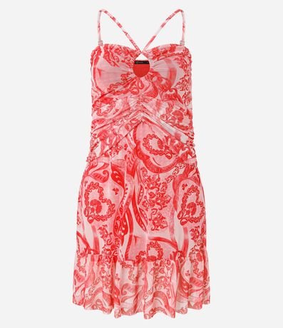 Vestido en Tul con Estampa Etnica Drapeado Delantero y Escote Gota 5