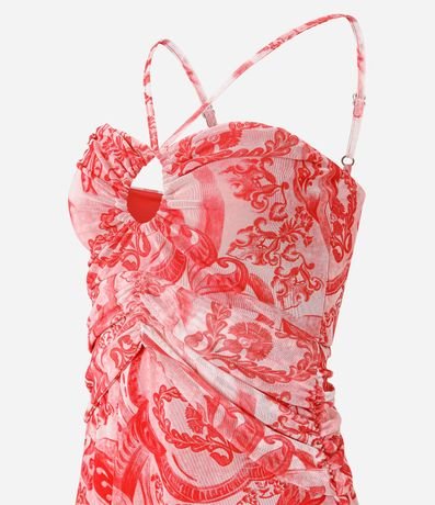 Vestido en Tul con Estampa Etnica Drapeado Delantero y Escote Gota 6