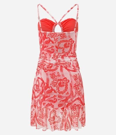 Vestido en Tul con Estampa Etnica Drapeado Delantero y Escote Gota 7