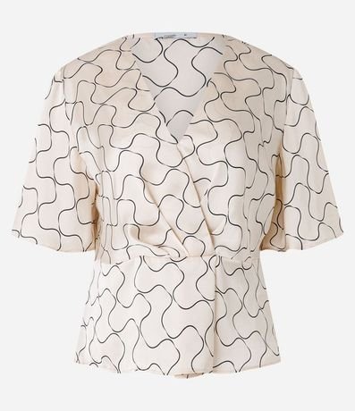 Blusa Satinada con Escote V Traspasado y Estampa Geométrico 5