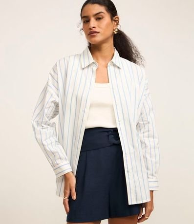 Camisa Manga Larga Rayada en Tricolina