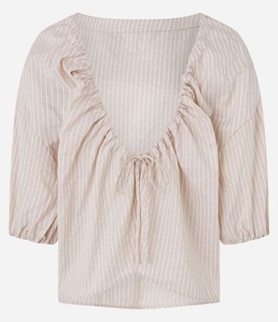 Blusa en Tricolina Rayada con Hilo Teñido y Lazo en la Espalda 8