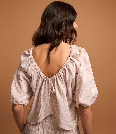 Blusa en Tricolina Rayada con Hilo Teñido y Lazo en la Espalda 4