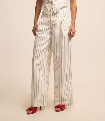 Pantalón Wide Leg en Sarga con Rayas y Pliegues 3