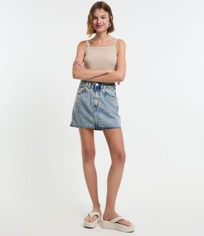 Pollera Mom en Jeans con Bordado de Flores 3