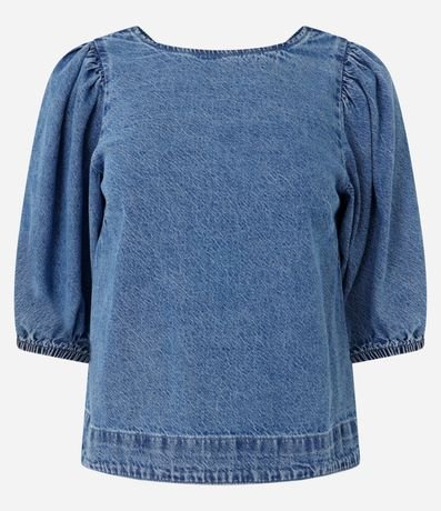 Blusa en Jeans con Manga Abullonada y Escote Redondo 6