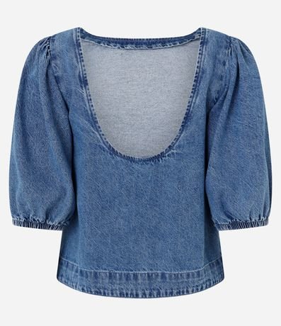 Blusa en Jeans con Manga Abullonada y Escote Redondo 7
