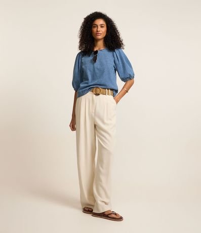 Blusa en Jeans con Manga Abullonada y Escote Redondo 2