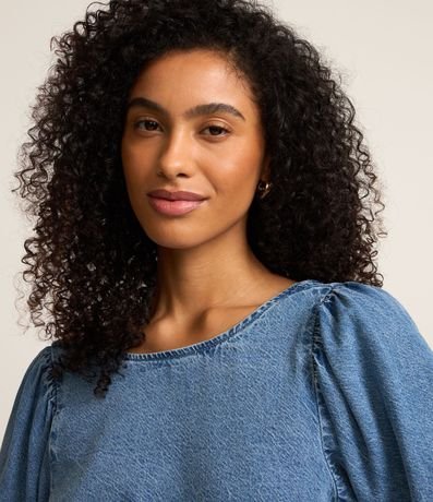 Blusa en Jeans con Manga Abullonada y Escote Redondo 3