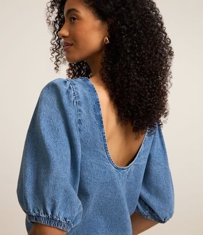 Blusa en Jeans con Manga Abullonada y Escote Redondo 4