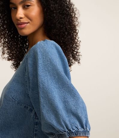 Blusa en Jeans con Manga Abullonada y Escote Redondo 5