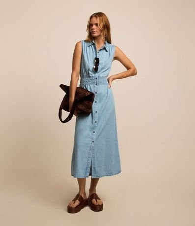 Lastex Vestido Midi Jeans Vestido Midi En Jeans Con Lastex En La