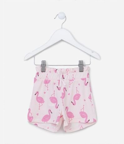 Short Infantil Canelado con Estampa Flamingos - Talle 1 a 5 años