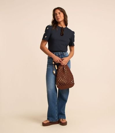 Blusa con Manga Abullonada y Bordado Floral 2