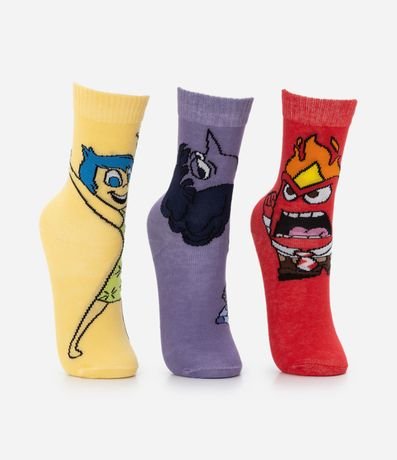 Kit 03 Medias Infantiles Caña Mediana con Estampa Intensamente - Talle 19 al 34 2